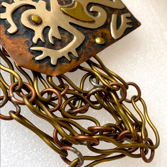 Casa Maya mixed metal hammered necklace brass - Picture 4 of 7